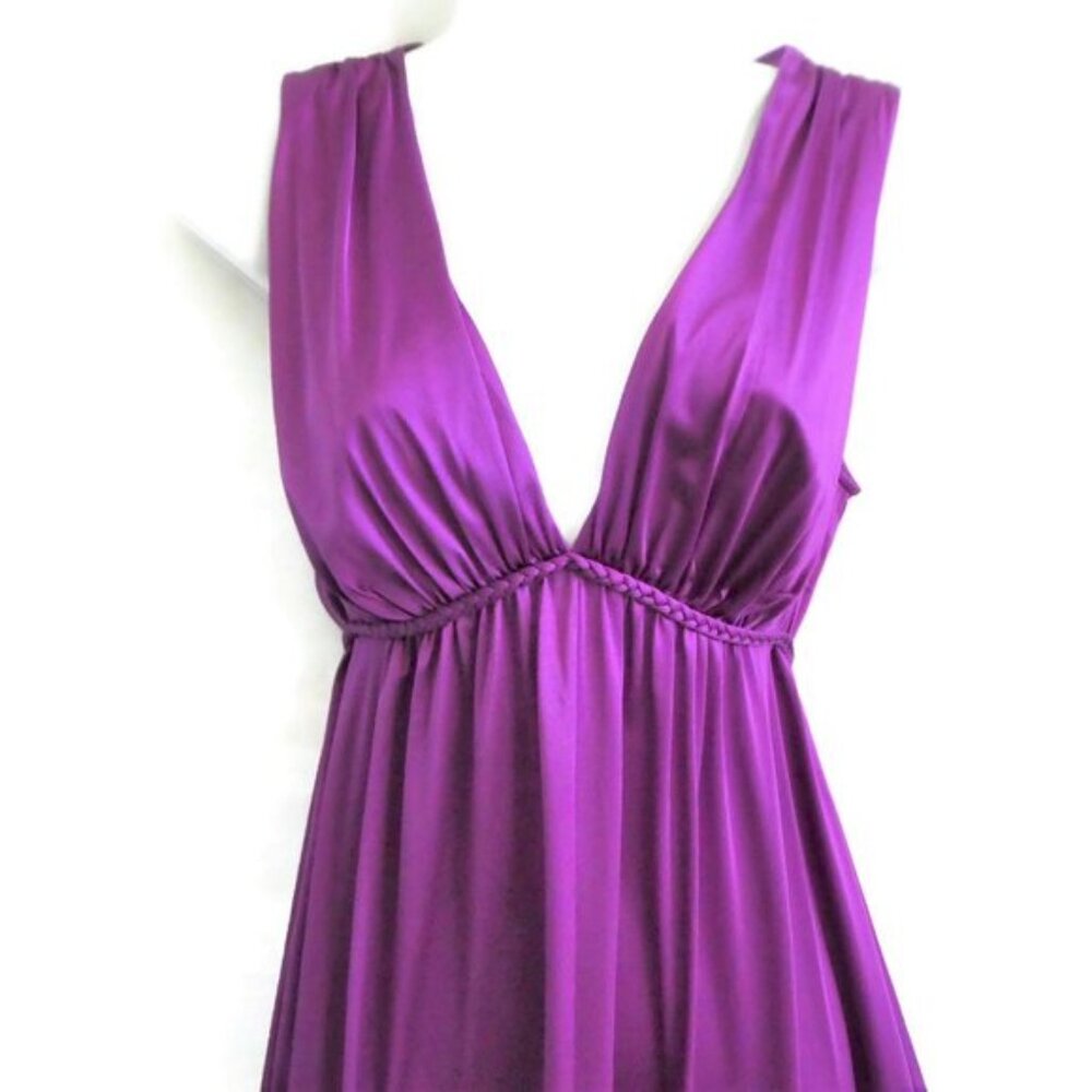 Vanity Fair Maxi Nightgown Vintage 70s Nylon USA Berry Braided Tie 34  M - Picture 4 of 9